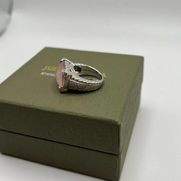 Judith Ripka Sterling Diamonique Rose Quartz Doublet Ring Size 5 - Picture 3 of 10